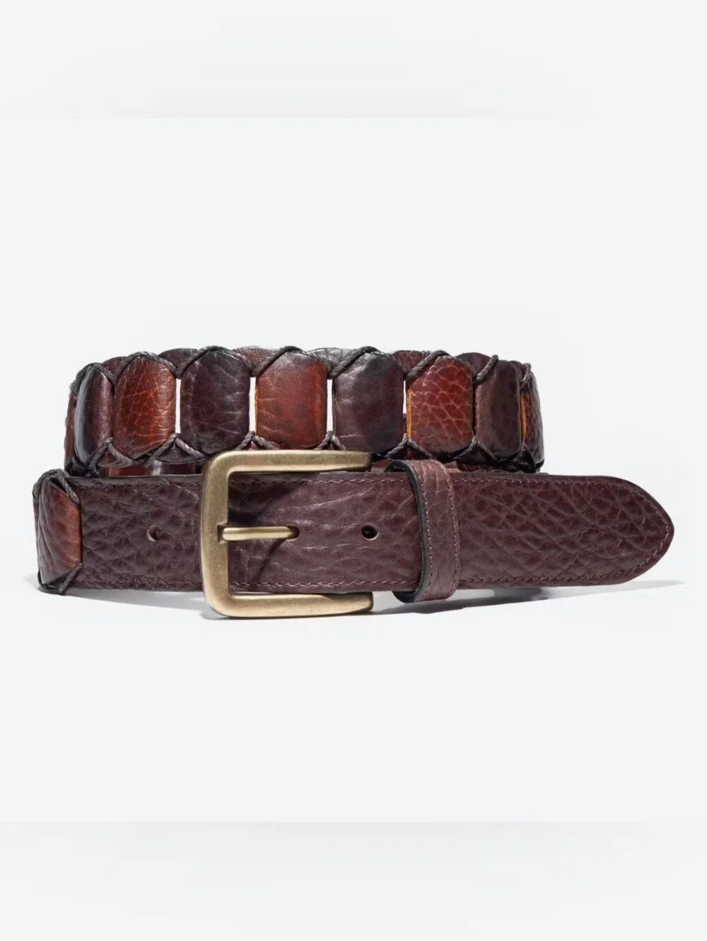 Will Leather Goods Brown Cognac Buffalo Link Dress Belt Men's 36W NEW